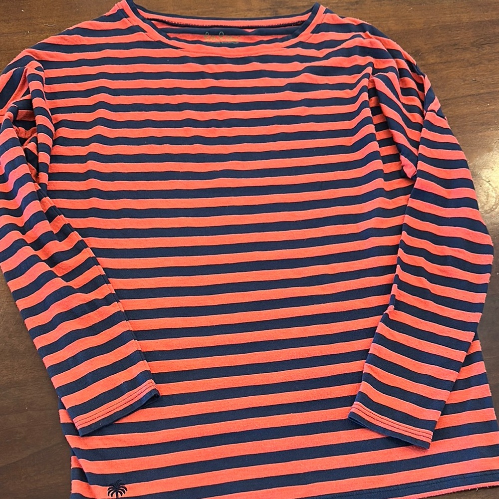 Lilly Pulitzer Blue and Pink Long Sleeve Tee XS